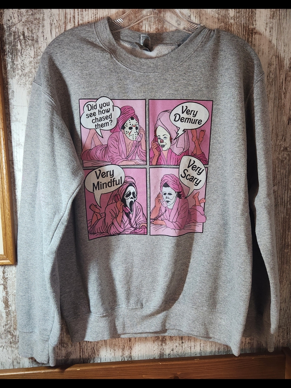 Small Sweatshirt Pink Horror Comic Panels Jason It Scream Scary Movie Halloween